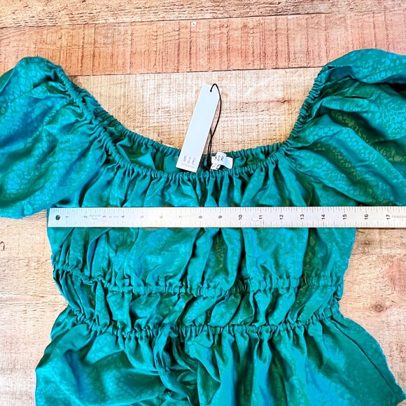 NSR Napean Sea Road Green Peplum Blouse Off Shoulder Puff Sleeve Small - Picture 12 of 12